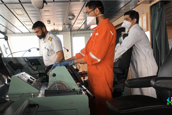 Capt. Vishal keeping a close watch as the ship is switched to bridge hand-steering
